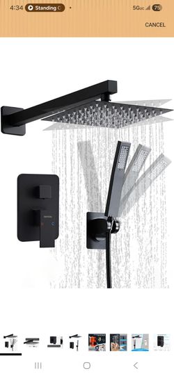 Matte Black Shower Faucet Set 10 Inch Rain Head Handheld Valve Trim Kit
