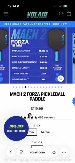 VOLAIR MACH 2 FORZA 16 MM pickleball paddle