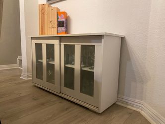 White Sideboard Cabinet with Glass Sliding Doors