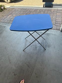 Blue Folding Table with Metal Legs
