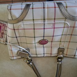 Coach :White, Black And Red Strip Leather Shoulder Purse  