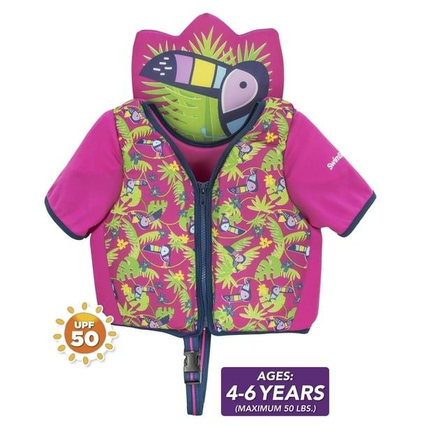 Pink Swimways Kids Swim Vest with Toucan Design