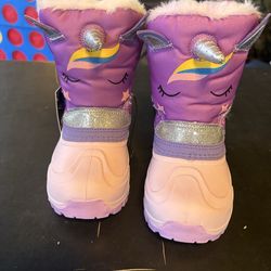 Pink Girls Unicorn Snow Boots Size 9