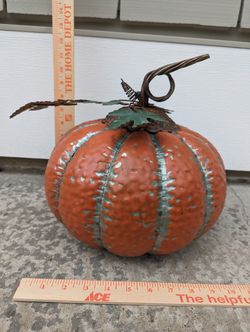 Orange Galvanized Metal Pumpkin Fall Holiday Decor