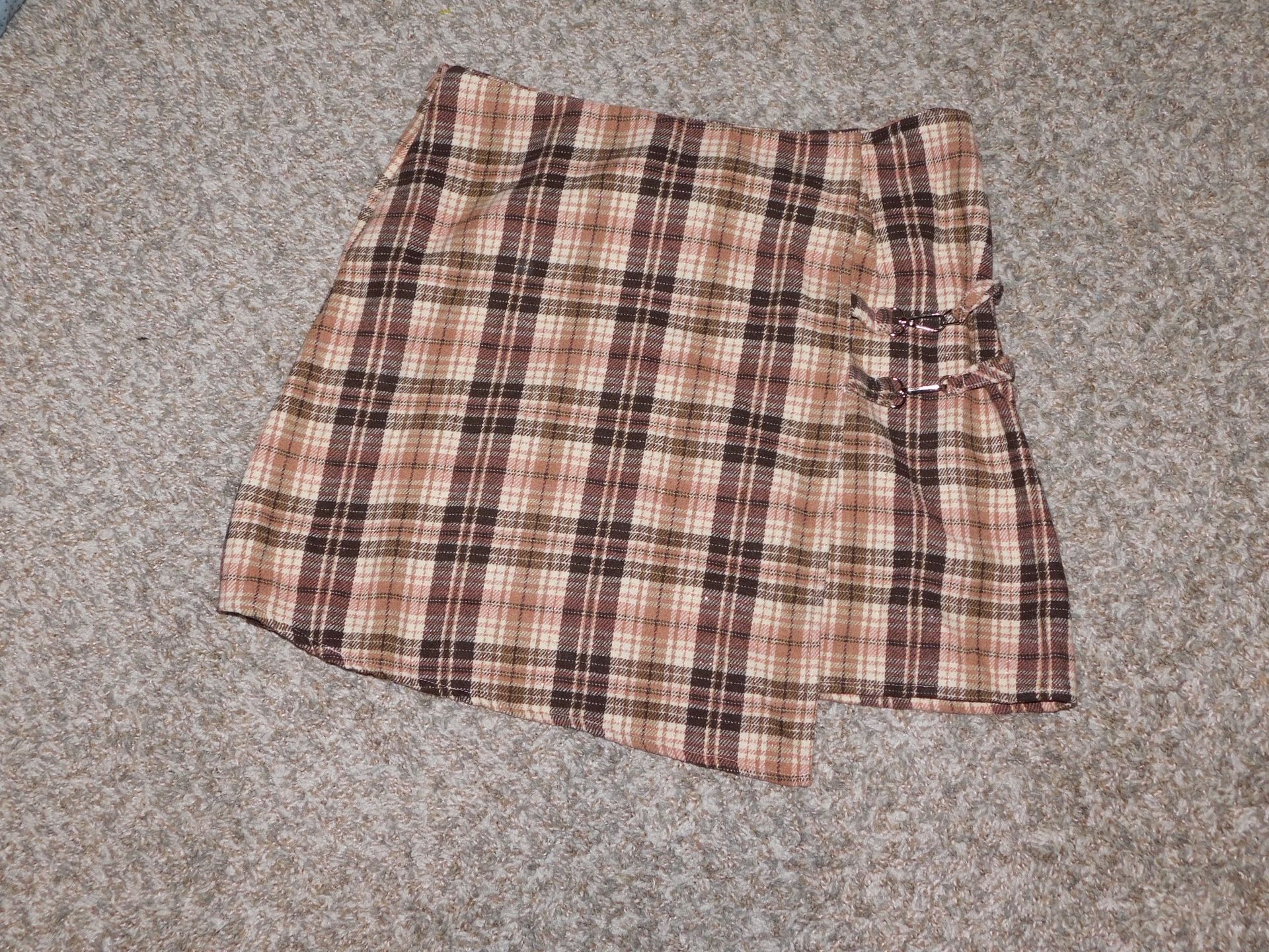 Bratz Doll Style Cider Plaid Mini Skirt Women’s Size L Wrap Style with Buckle Detail