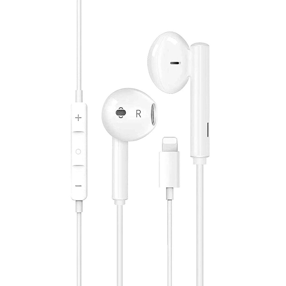 Apple EarPods Headphones with Lightning Connector. Microphone with Built-in Remote to Control Music, Phone Calls, and Volume. Wired Earbuds for iPhone
