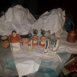 Antique Japanese Salt And Pepper Shakers And Toby Mugs