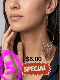 Boho Rose Gold Hoop Feather Drop Earrings