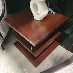 Ethan Allen Square Tiered Dark Wood End Table
