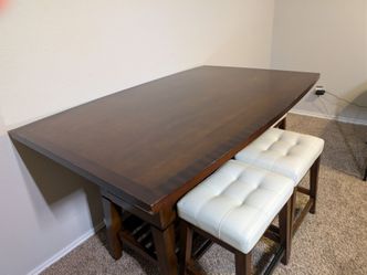 Counter Height Dining Table - Brown Walstead Style with 4 White Kyoto Stools