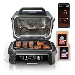 Ninja OG951 Woodfire Pro Connect Premium XL Outdoor Grill & Smoker, Bluetooth, App Enabled, 7-in-1 Master Grill, BBQ Smoker, Outdoor Air Fryer, Woodfi