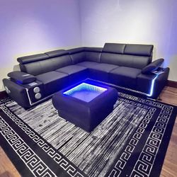 Ultra Modern Sectional With Matching Hi Tech Ottoman On Sale! 