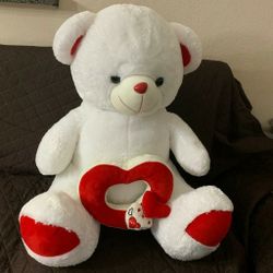 Large teddy bear valentines love white red plush stuffed animal sweetheart