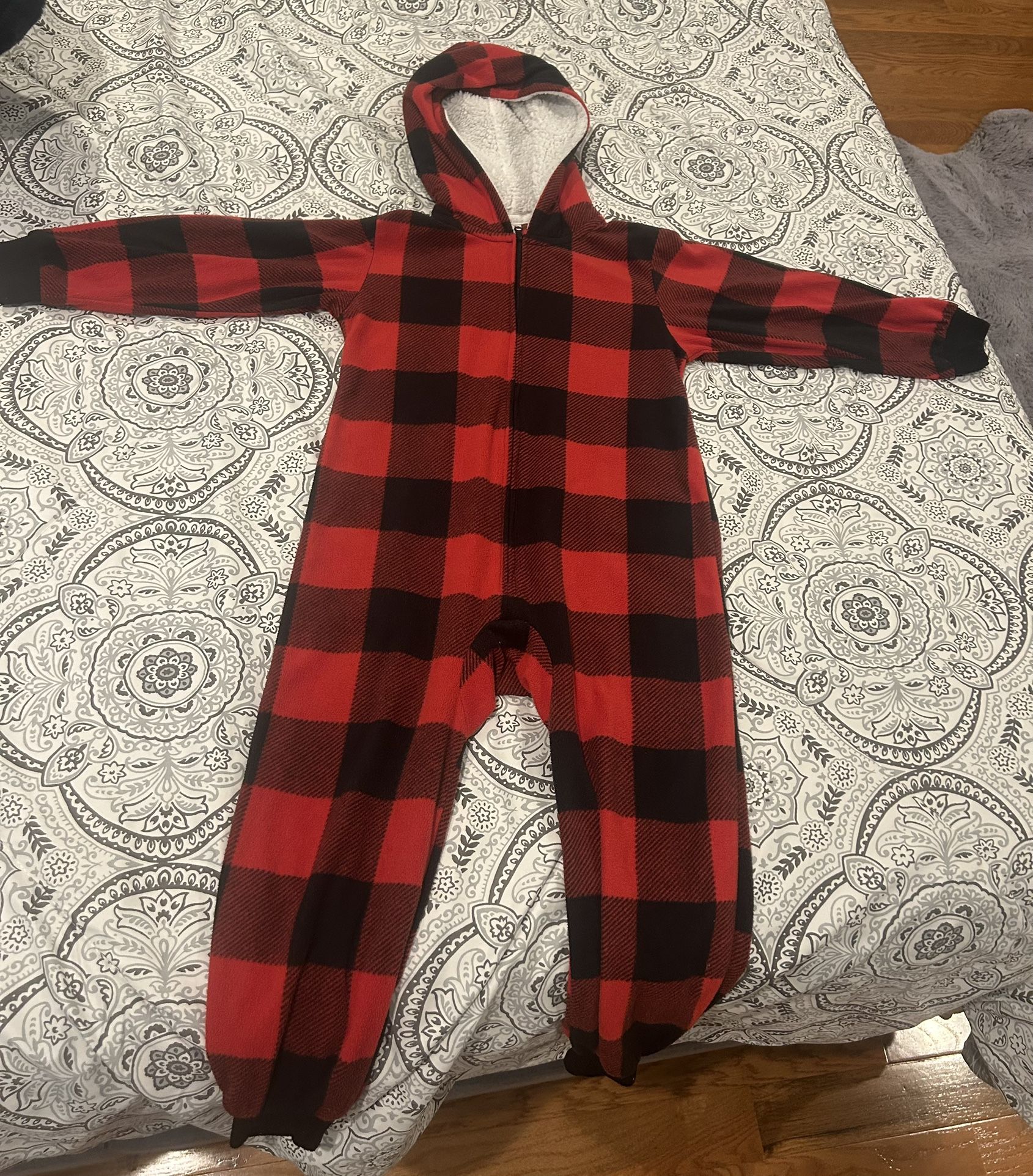 Kids Buffalo Plaid Fleece One Piece Pajamas - Red