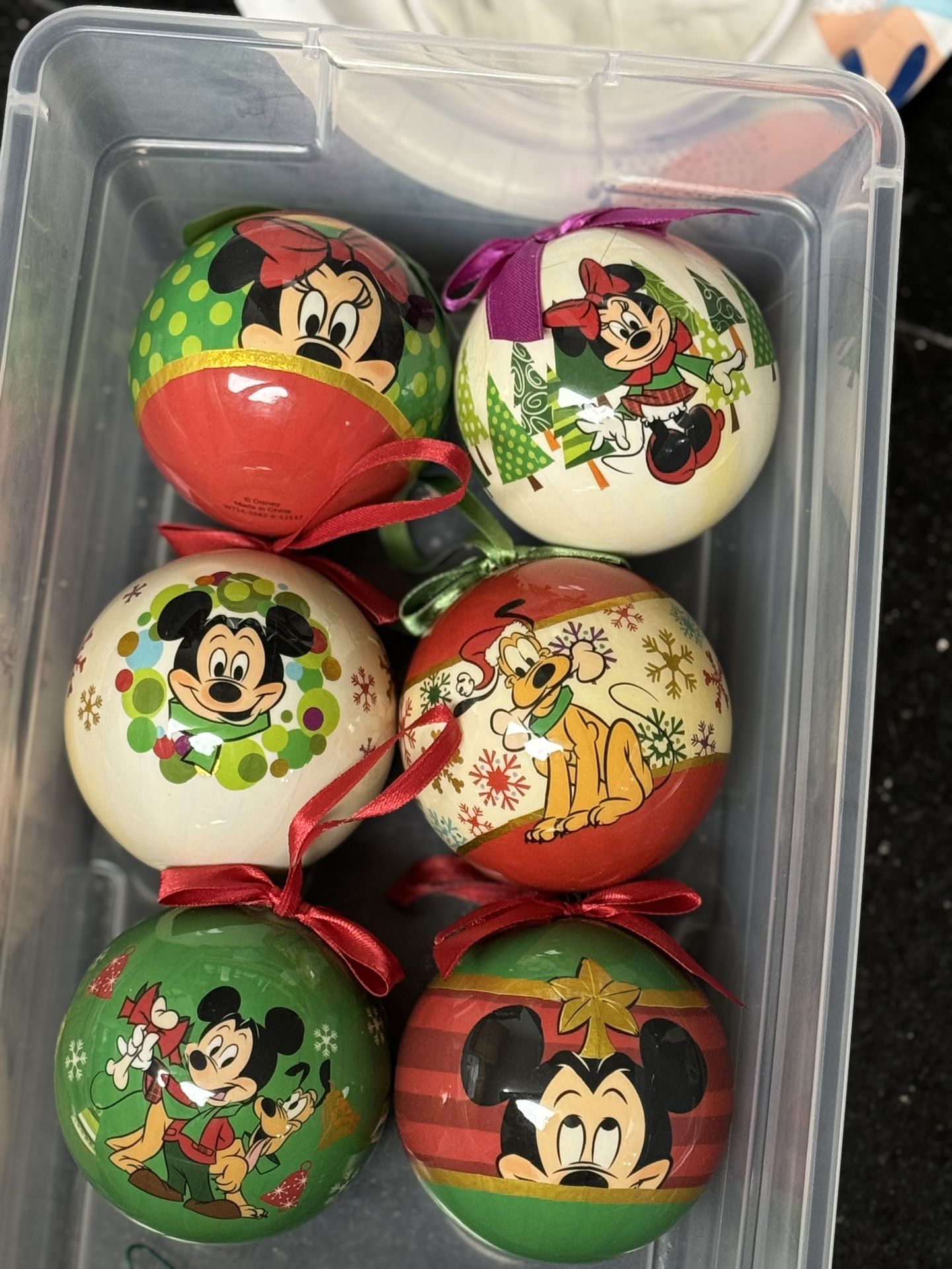 DISNEY STORE MICKEY & MINNIE Round Christmas Ornaments Set Of 6 VTG