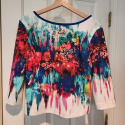 Watercolor 3/4 Sleeve top  Sz Lg