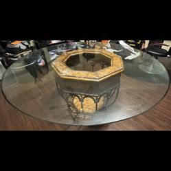 Antique Maitland Smith Style Octagonal Table with glass topper