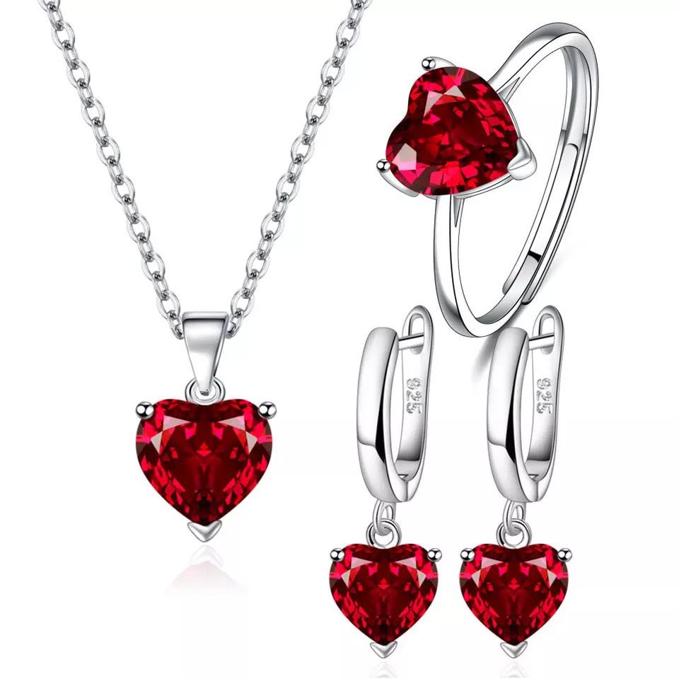 925 Sterling Silver Jewelry Sets For Women Heart Zircon Ring Earrings Necklace Wedding Bridal Elegant Christmas Free Shipping    ‎‏Pin ‎‏Brooch ‎‏Jewe