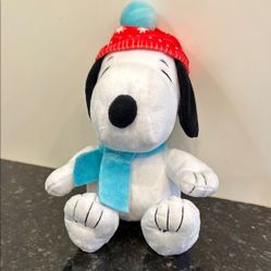 Hallmark Snoopy Stuffed Animal with Red Hat and Blue Scarf 2022. Size 8” 