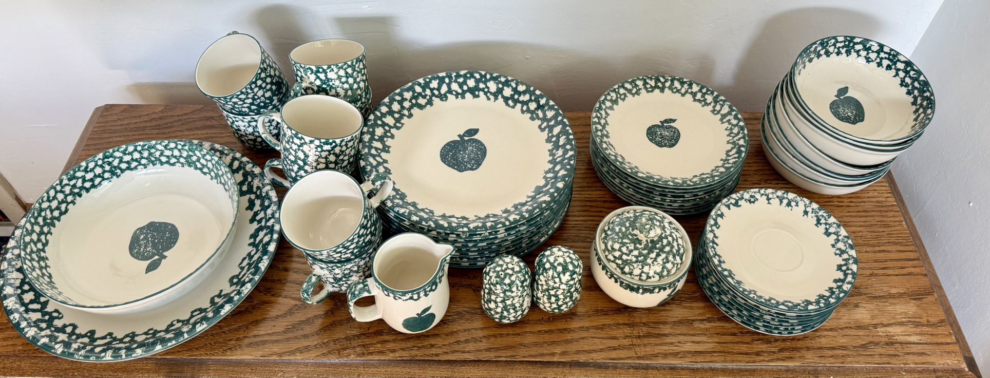 Tienshan Apple - Set of 8 Plus a Large Platter & Bowl, Creamer, Sugar Bowl, Salt-Pepper Shakers.