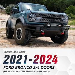 Front Bumper with Bull Bar & Winch Mount & D-rings Compatible with 2021 2022 2023 2024 Ford Bronco (ONLY for Steel Modular Front Bumper), Brush Guard 