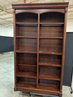 Traditional Dark Wood Bookcase with Arched Top Sections