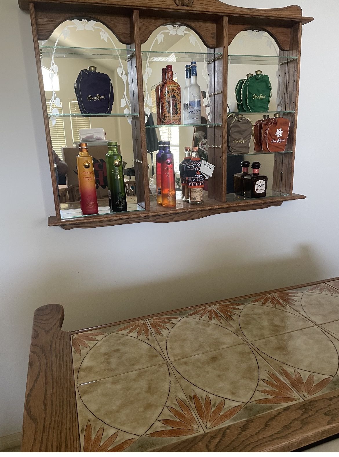 Oak Bar on Rollers w/Matching Mirror 