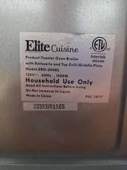 Elite Cuisine Toaster Oven Broiler ERO-2008S
