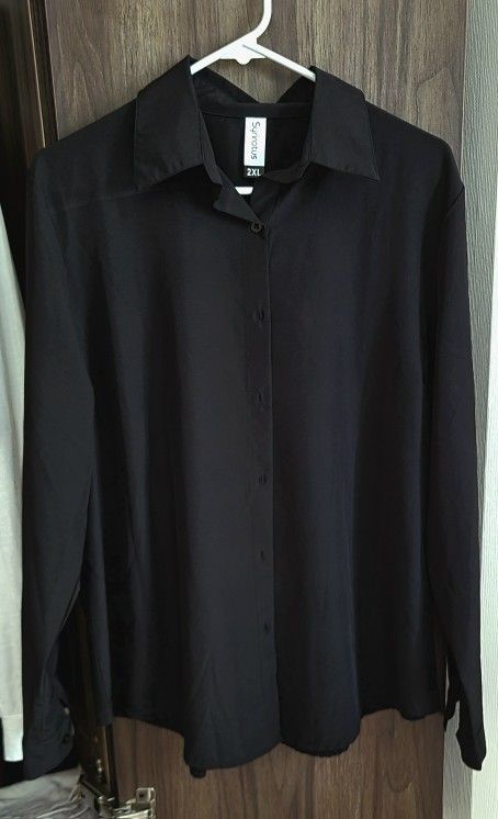 Black Silky Button Up Top