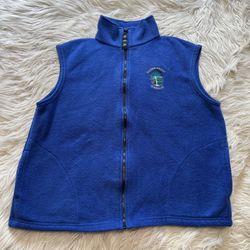 Vintage 90s Silver Falls Oregon Embroidered Fleece Vest Blue USA Made Men’s M