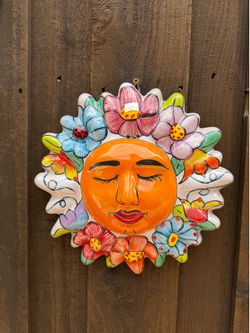 Mexican Talavera Sun Wall Décor, Pottery, Clay Pots, Planters.