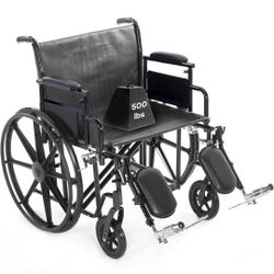 Heavy Duty Bariatric Wheelchair for Adults - Black - Removable Desk Arms and Elevated Leg Rests - Adjustable Standard and Hemi Height - K7 (22" Seat W