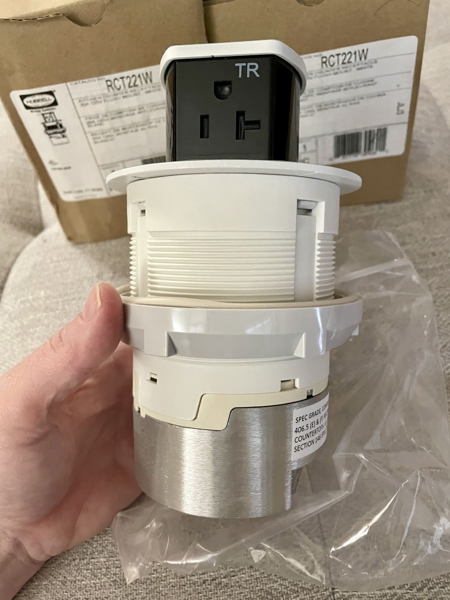 New in Box Qty. (3) Hubbell RCT221W 20A Kit Kitchen Counter Receptacles - Flush White