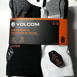 Volcom 8- Pack Workwear Sock Mens 6-12 NWT