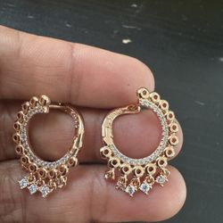 585 14K RG Rose Gold Stamped Eternal Swirl Hoop Dangle Sparkle Stud Earrings 