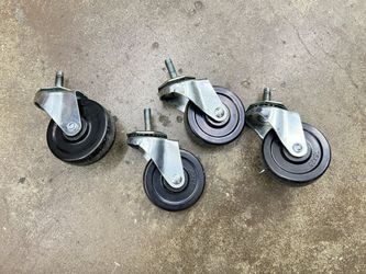 et of 4 Heavy Duty 3" Threaded Stem Swivel Caster Wheels Black Rubber 75x25mm