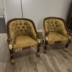 Asian Lion Head Lounge Chairs Foo Dog paw Regency Louis XVI Chinoiserie