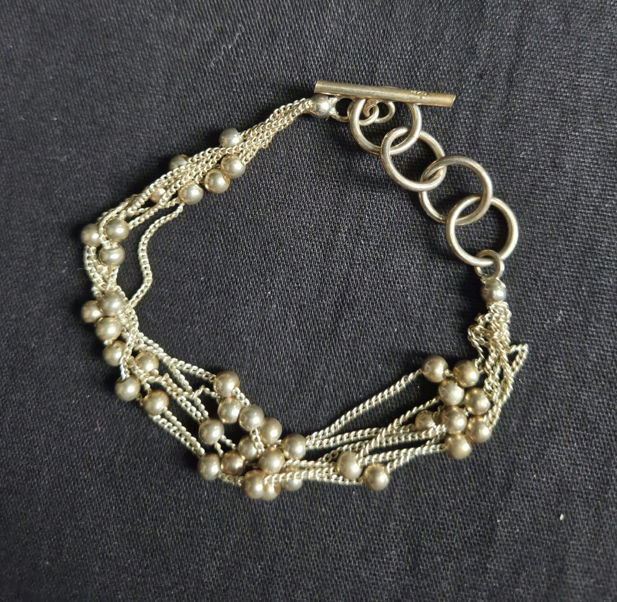 Vtg 925 Sterling Silver Bracelet Multi Chain With Movable Beads Fits 7"-8"