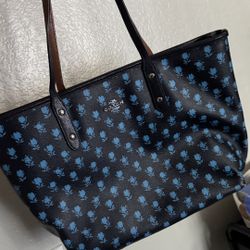 COACH BLUE FLORAL BAG TOTE PURSE