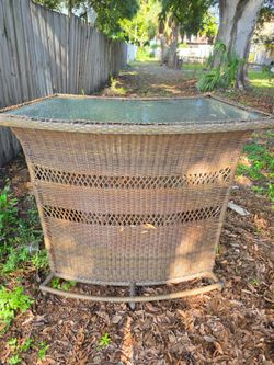 Wicker Patio Bar Table with Glass Top