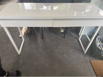 White glossy slim desk/vanity with two drawers