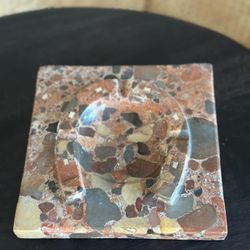 Vintage Lucky Horseshoe Brown Breccia Marble Ashtray Catchall From Portugal