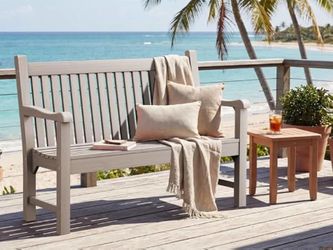LE45 $80 Psilvam 2-Person Outdoor Bench with 700 Lbs Weight Capacity, Grey Poly Lumber Weatherproof Garden Bench Seating for Porch, Balcony and Park, 