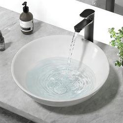 16.5" × 16.5" Round Bathroom Vessel Sink, Ceramic Bowl Sinks for Bathrooms Egg Shape Above Counter Bathroom Vanity Sink Bowl