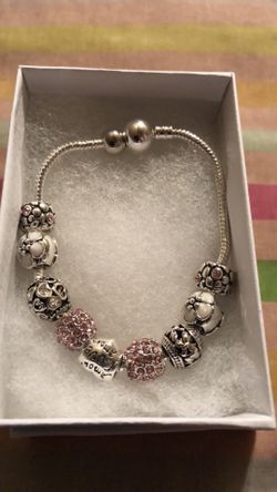 Women’s sterling silver plated pink bead love charm bracelet 7/1/2 inch no refunds