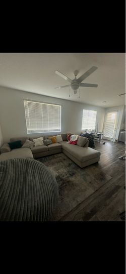 Large Gray Fabric Sectional Sofa