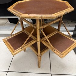 Vintage E. Murio Manila Octagonal Bamboo Rattan Side Table