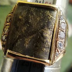 10k Native Gold In Quartz W Diamond Accents Ring 