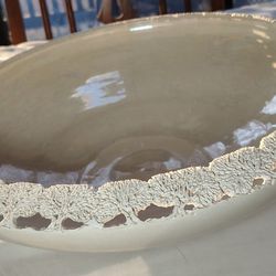 Ooak Huge 16" Signed Tim Peters Studio Ceramic Bowl Hand Carved Tree Rim circa 2000 Unique