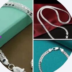 Two piece Sterling silver bracelet and chain set 22 inches new